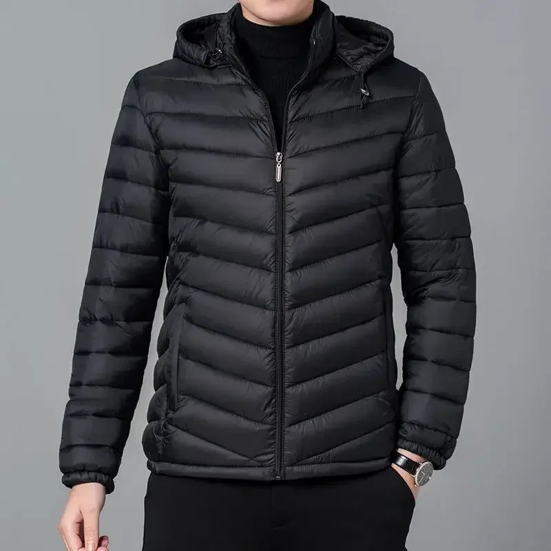 Men’s Winter Down Jacket – Lightweight Warm Puffer Coat with Hood, Casual Padded Parka
