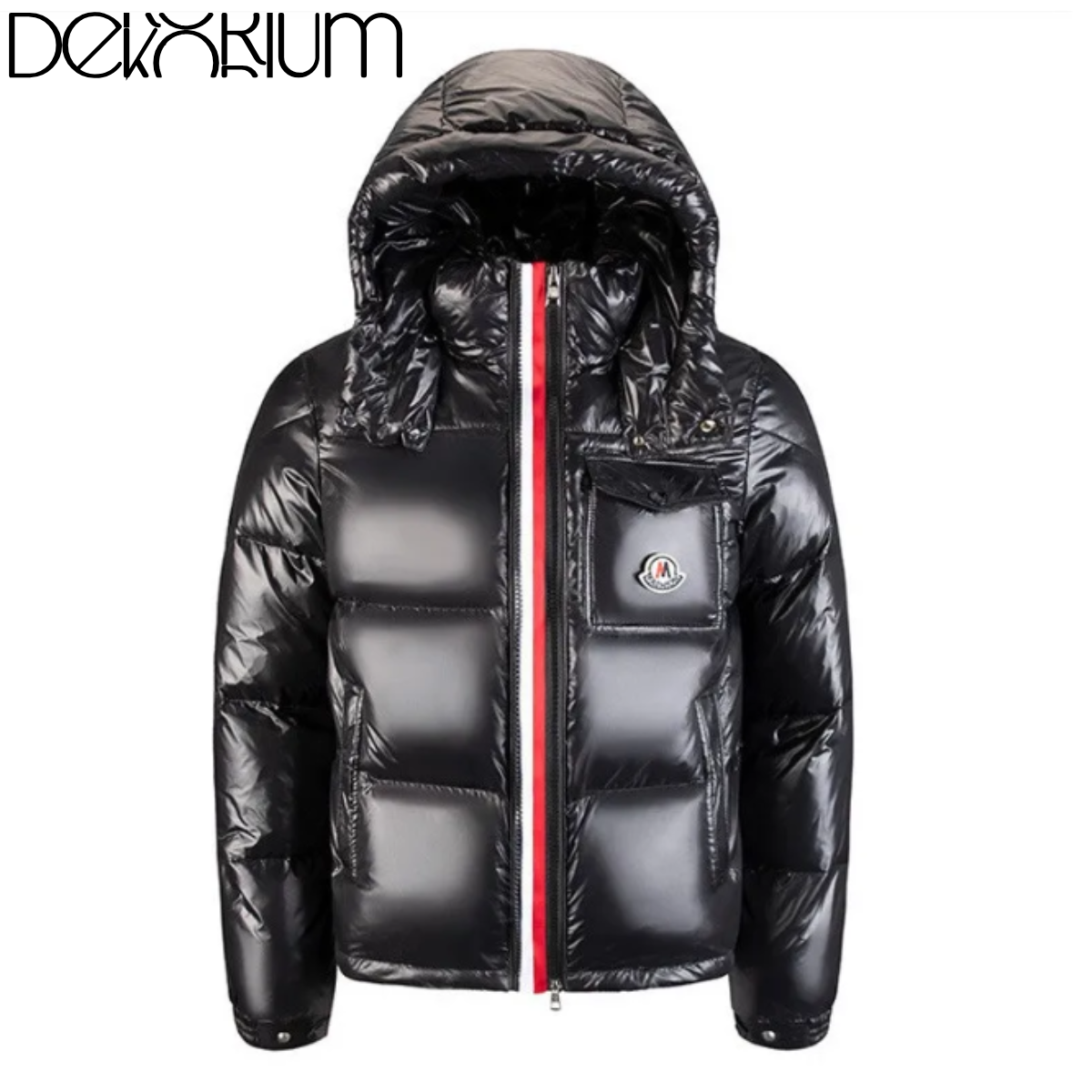 Waterproof Anti-Cold Short Hooded Down Jacket – Bright Surface, Three-Color Weave Belt, Unisex Winter Coat