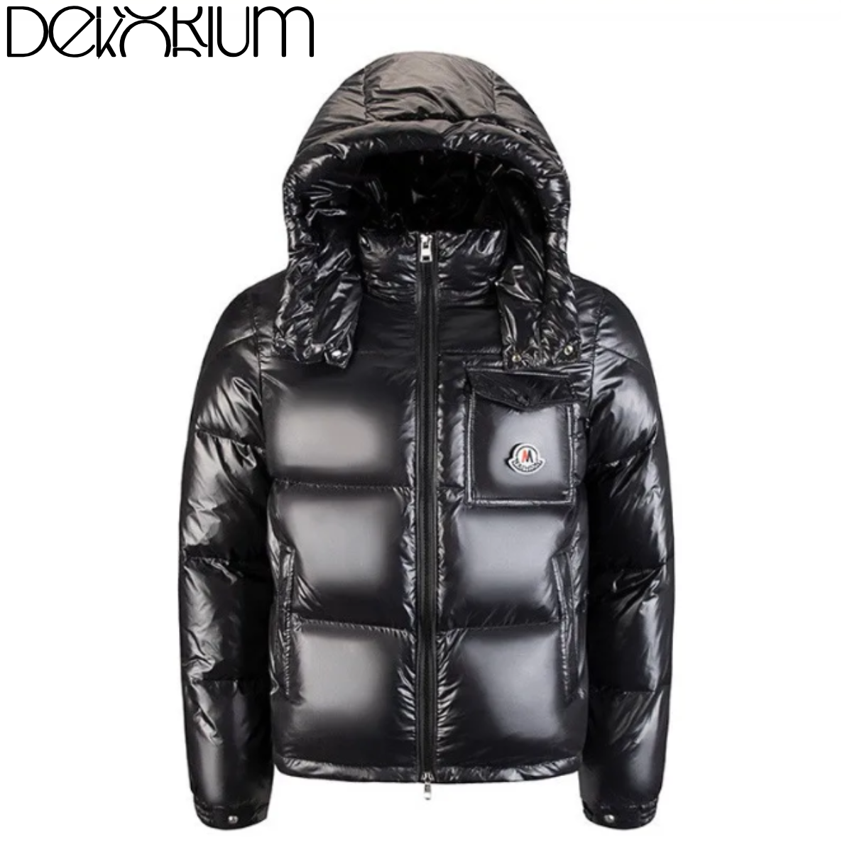 Waterproof Anti-Cold Short Hooded Down Jacket – Bright Surface, Three-Color Weave Belt, Unisex Winter Coat