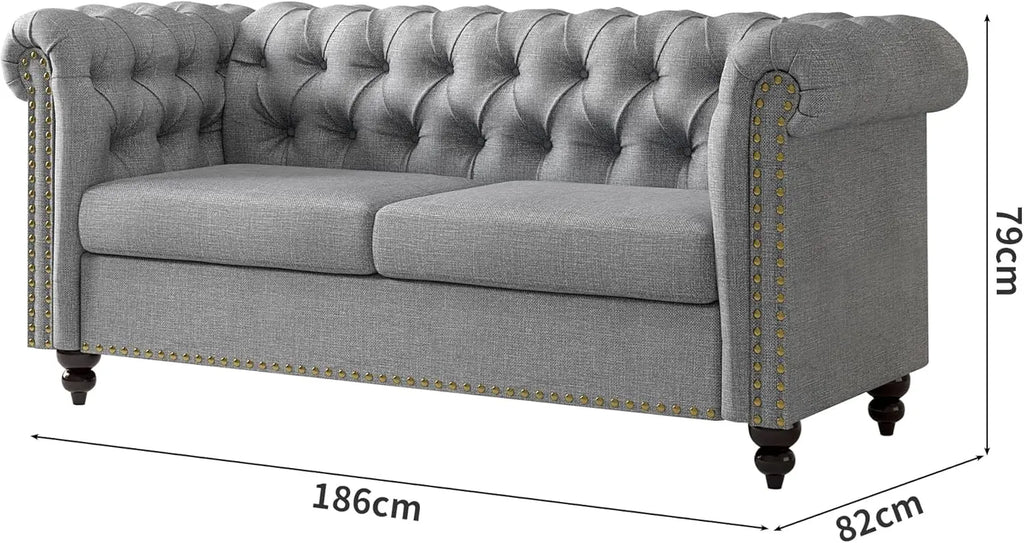 mcc direct Grand canapé 2 places de style Chesterfield avec dossier capitonné, en tissu de lin pour salon, bureau, chambre Victoria