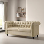 mcc direct Grand canapé 2 places de style Chesterfield avec dossier capitonné, en tissu de lin pour salon, bureau, chambre Victoria