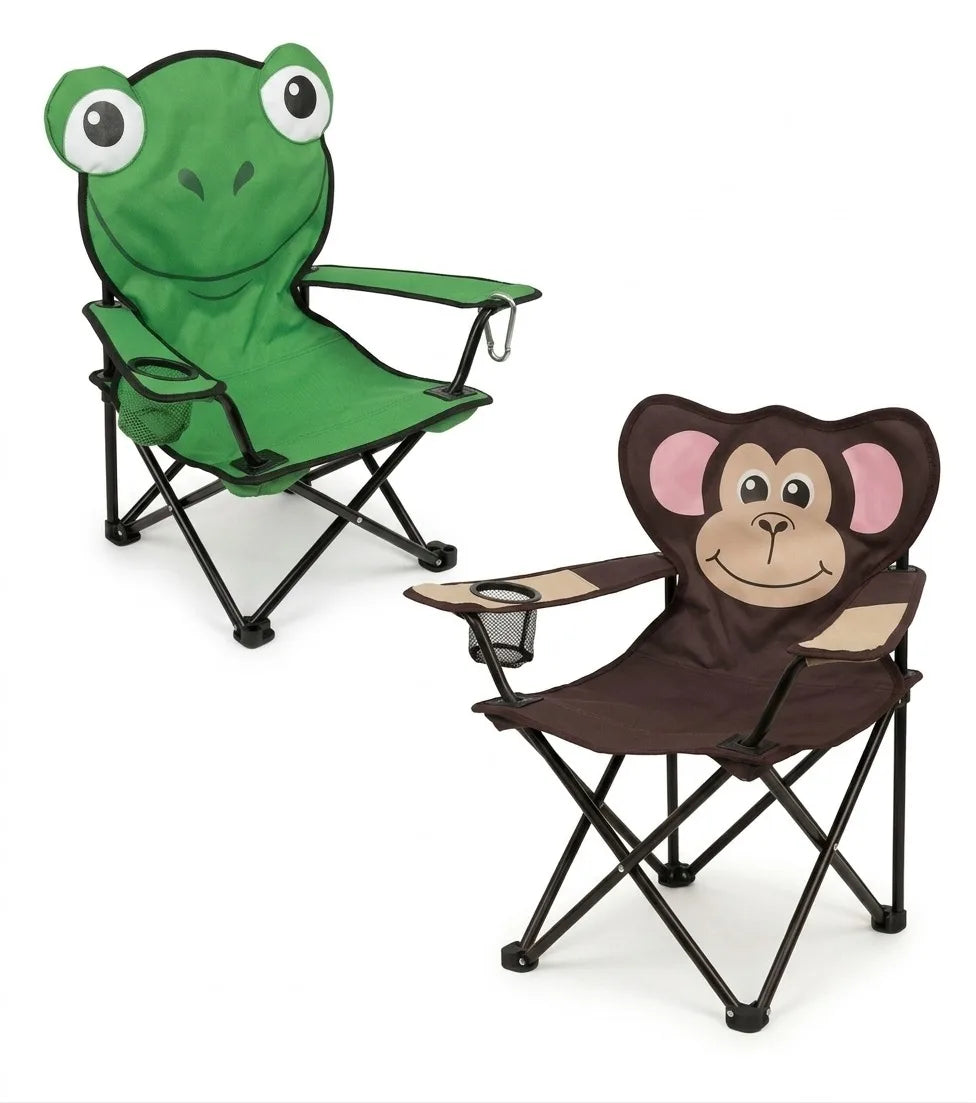 Animal Style Folding Camping Chair – Portable Kids Outdoor Chair with Armrest & Cup Holder