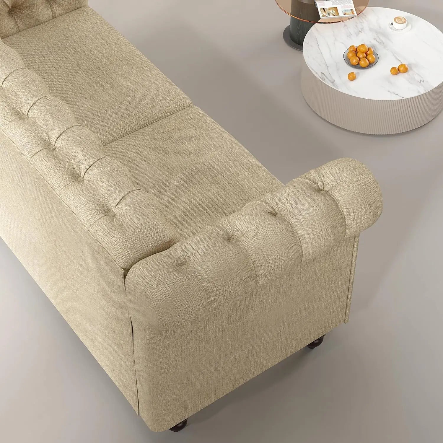 mcc direct Grote 2-zitsbank in Chesterfieldstijl met knopen in de rug, bankstel met linnen bekleding voor woonkamer, kantoor, slaapkamer Victoria