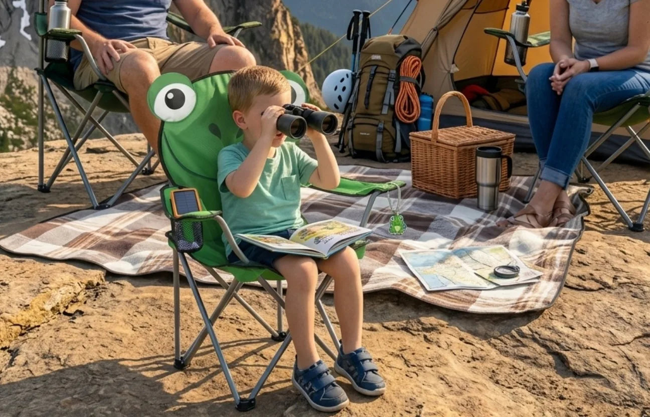 Animal Style Folding Camping Chair – Portable Kids Outdoor Chair with Armrest & Cup Holder