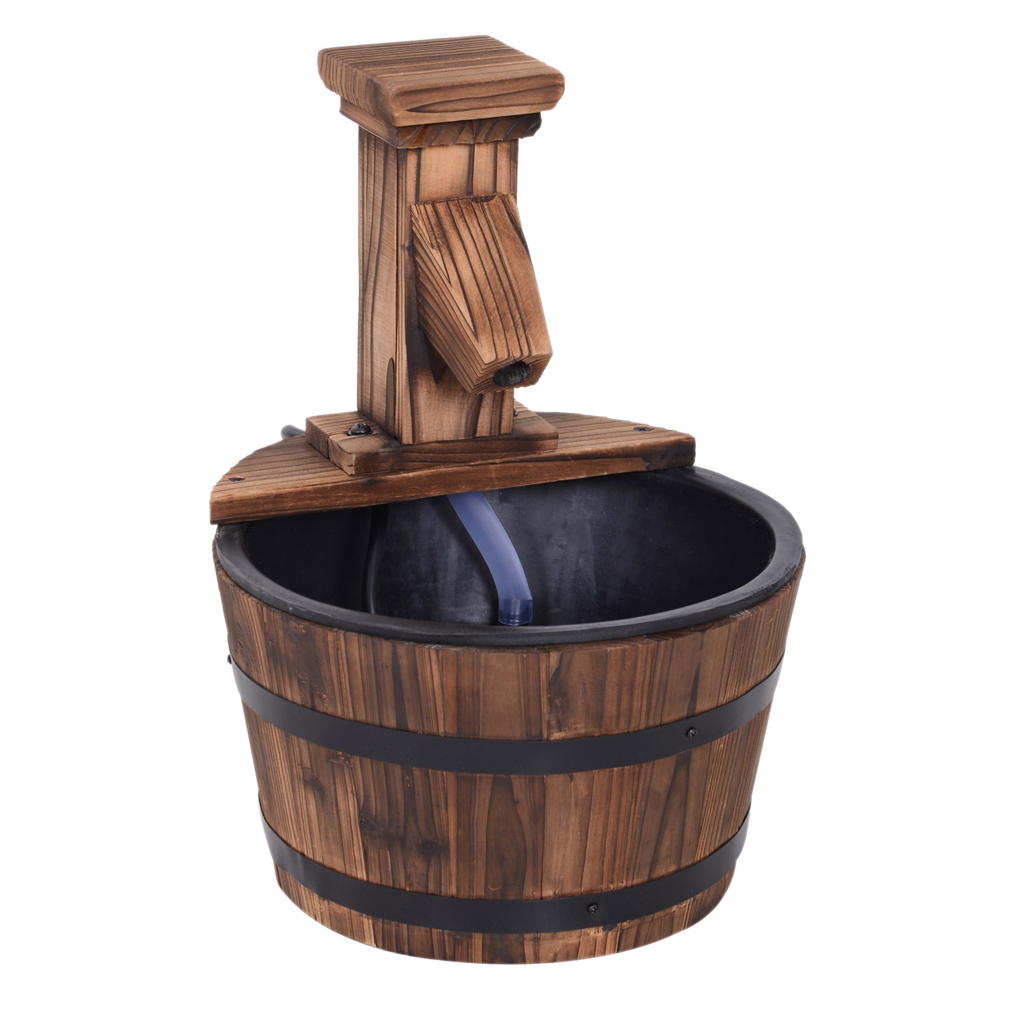 Outsunny Garden Wood Barrel Pump Patio Electric Water Fountain Deck Feature New