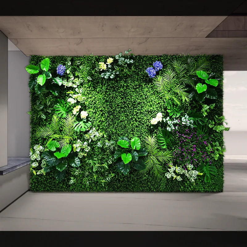 40X60cm 3D Artificial Green Plant Wall Panel – Realistic Grass Flower Wall Background Decor for Wedding, Garden & Outdoor Events