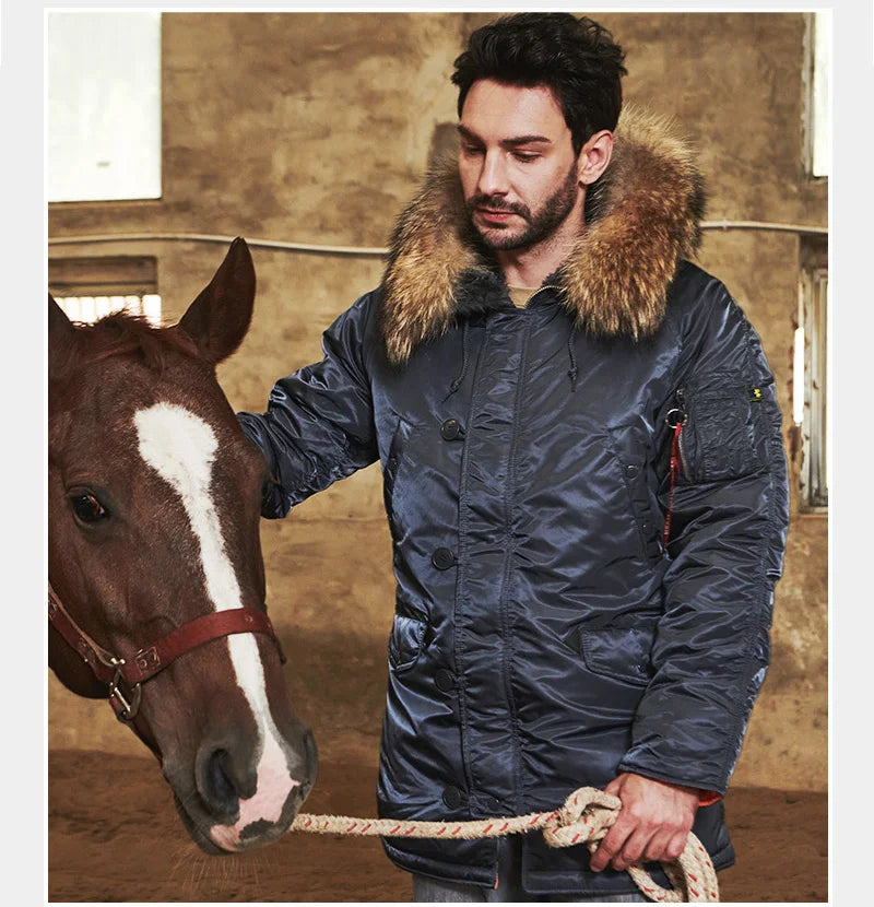 MGP Men's winter standard jacket classic n-3b parka for extreme cold weather waterproof removable faux fur around Hood