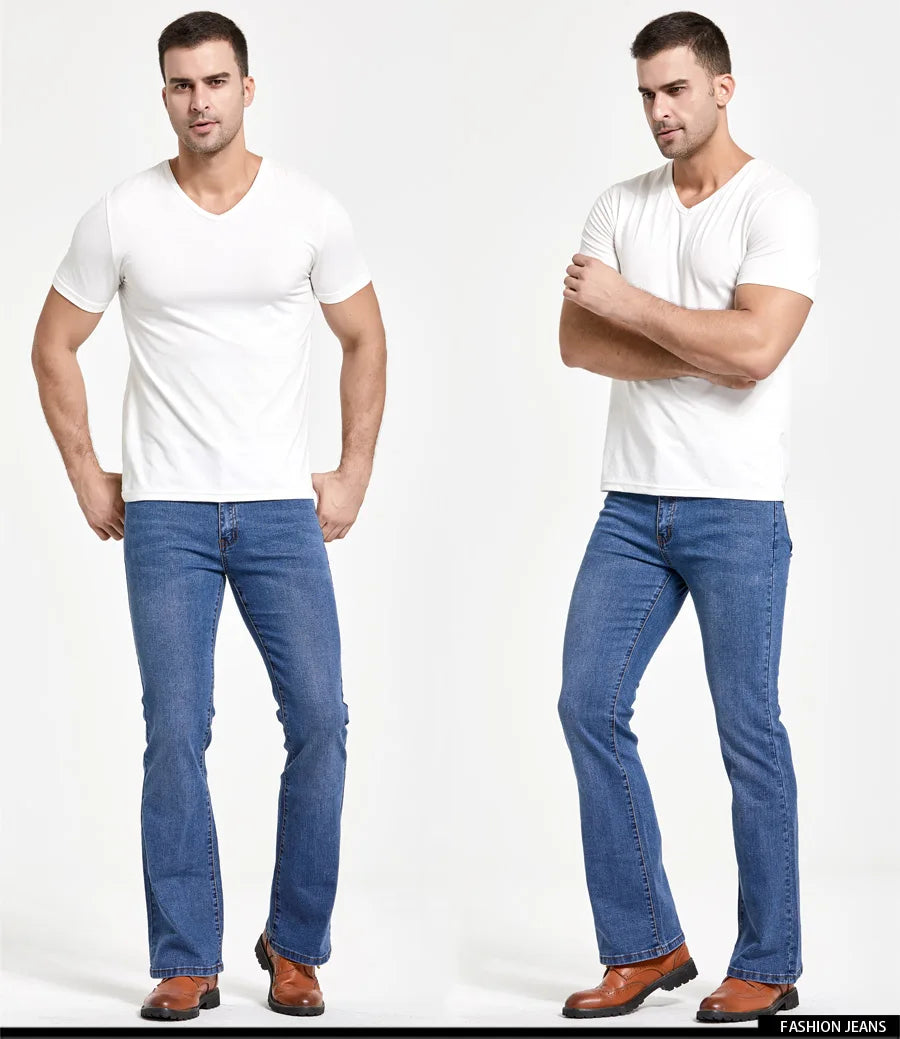 Men’s Boot Cut Jeans – Slightly Flared Slim Fit Blue & Black Trousers