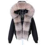 MAOMAOKONG Women’s Real Fox Fur Bomber Jacket – Short Winter Parka with Raccoon Fur Collar