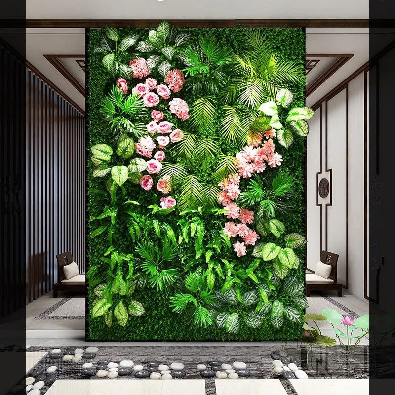 40X60cm 3D Artificial Green Plant Wall Panel – Realistic Grass Flower Wall Background Decor for Wedding, Garden & Outdoor Events