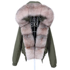 MAOMAOKONG Women’s Real Fox Fur Bomber Jacket – Short Winter Parka with Raccoon Fur Collar