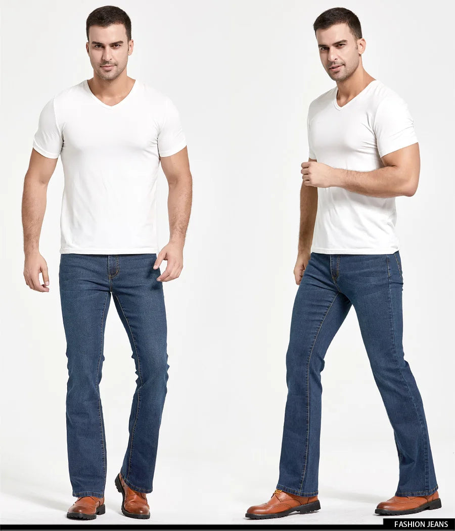 Men’s Boot Cut Jeans – Slightly Flared Slim Fit Blue & Black Trousers