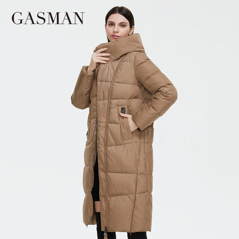 GASMAN Women’s Long Winter Down Jacket – Hooded Thick Puffer Coat