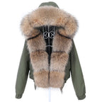 MAOMAOKONG Women’s Real Fox Fur Bomber Jacket – Short Winter Parka with Raccoon Fur Collar