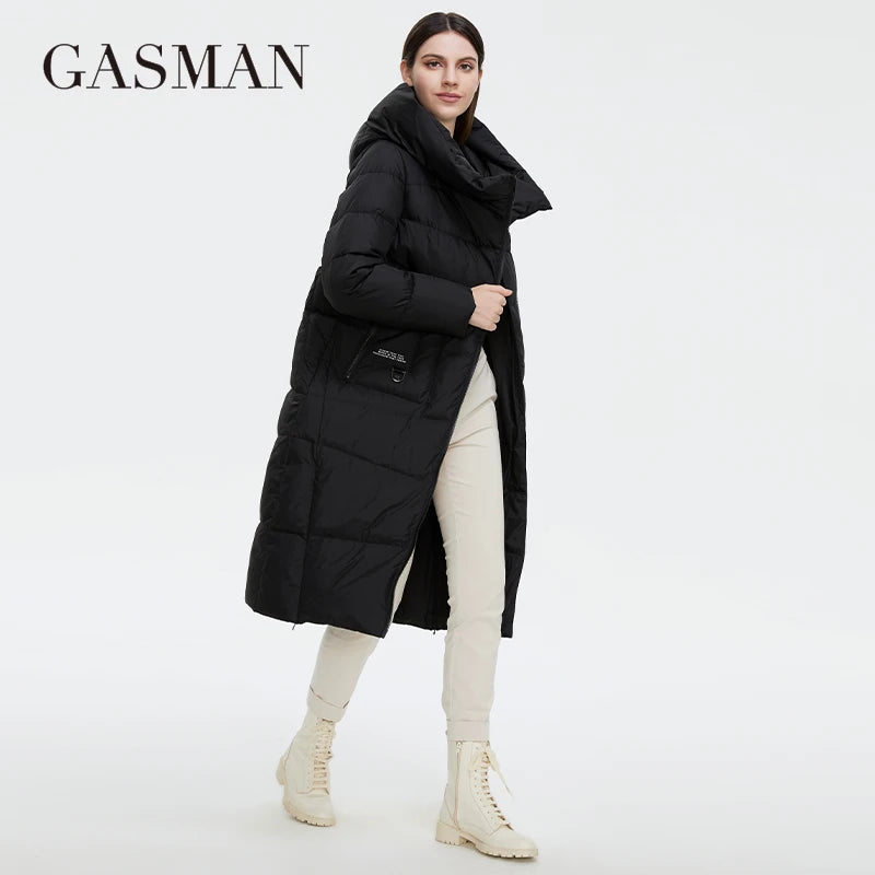 GASMAN Women’s Long Winter Down Jacket – Hooded Thick Puffer Coat