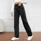 2000s Women’s High Waist Wide Leg Straight Jeans – Y2K Loose Fit Denim Trousers