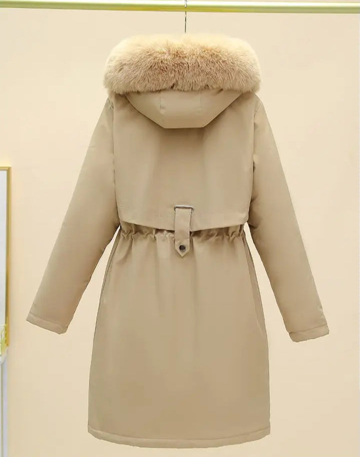 New Women Winter Jacket – Slim Long Coat with Big Fur Collar