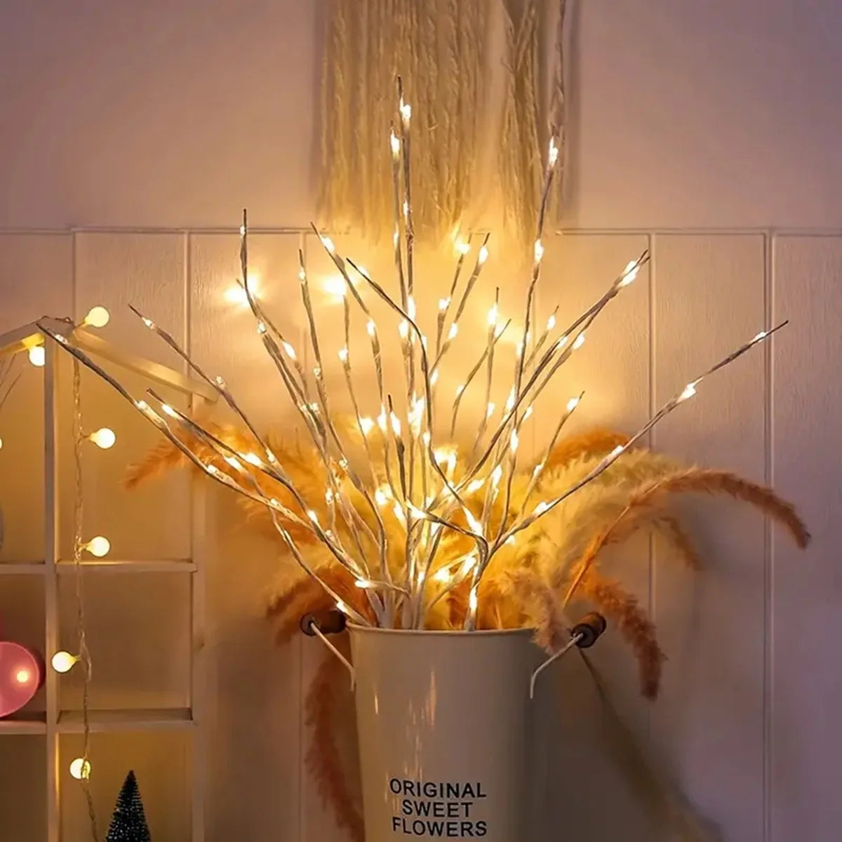 White Birch Branch LED Fairy Lights – 20 LED Battery Willow for Home & Outdoor