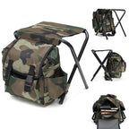 Folding Camping Stool Backpack Chair – Portable Fishing Seat with Storage Bag
