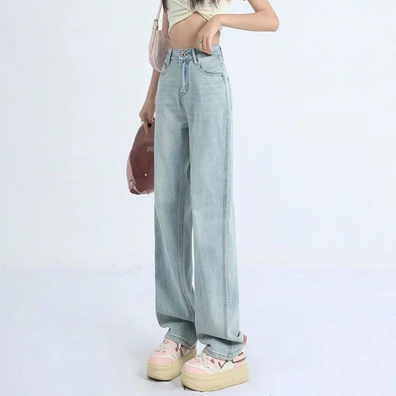 Female Light Blue High Waisted Jeans Pants