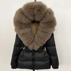 OFTBUY Real Fur Coat – Women’s Winter Puffer Jacket with Fox Fur Hood