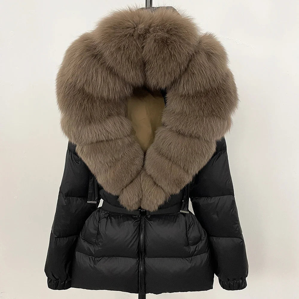 OFTBUY Real Fur Coat – Women’s Winter Puffer Jacket with Fox Fur Hood