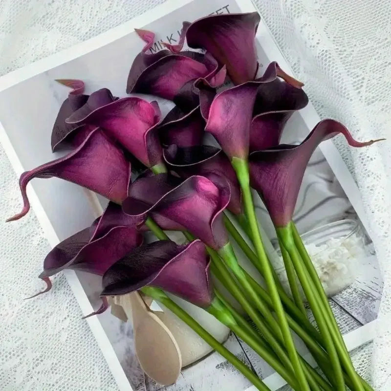 10 fleurs de lys calla artificielles – Bouquet artificiel en PU pour mariages, douches nuptiales et décoration intérieure