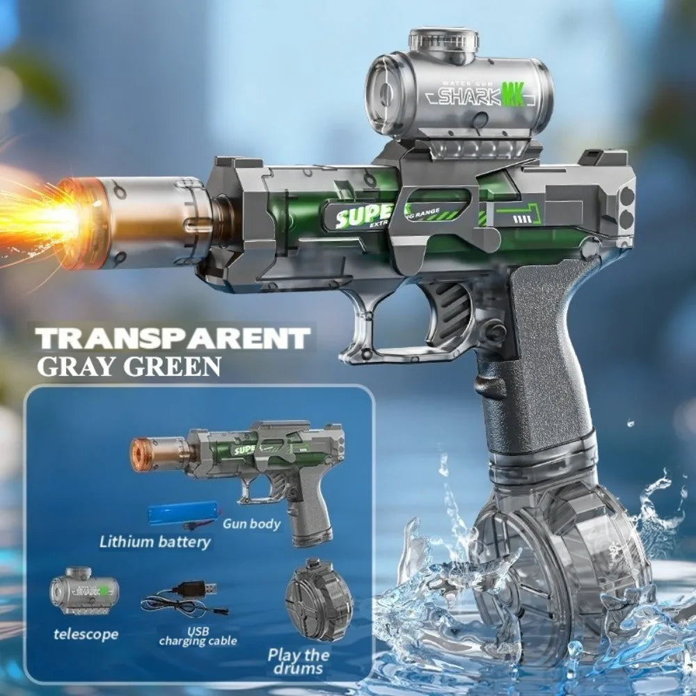 New Folding Electric Water Gun with Flashing Lights – High-Speed Rechargeable Water Blaster