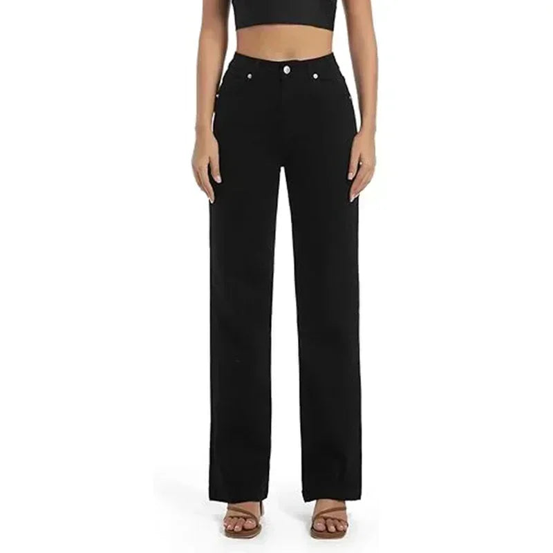 Women’s High Waist Straight Leg Jeans – Stretchy Slim Fit Office Trousers