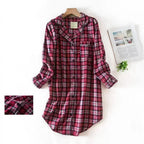 Flanellen Katoenen Geruite Nachtjapon Cardigan Shirt voor Dames