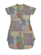 Dames geometrische printjurk – Elegante V-hals met knoopsluiting (zomer)