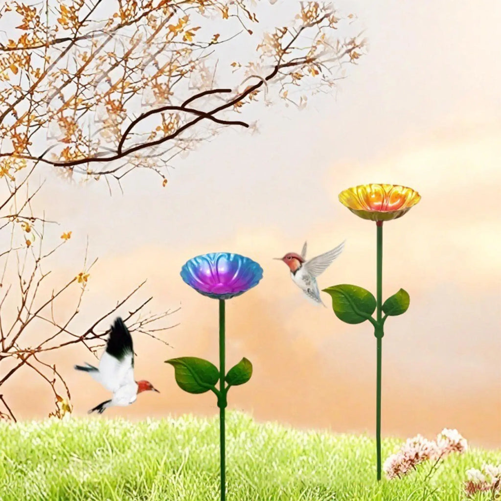Bee Bath Colorful Bird Feeder Metal Stake – Decorative Bee & Hummingbird Watering Station for Garden, Patio & Yard