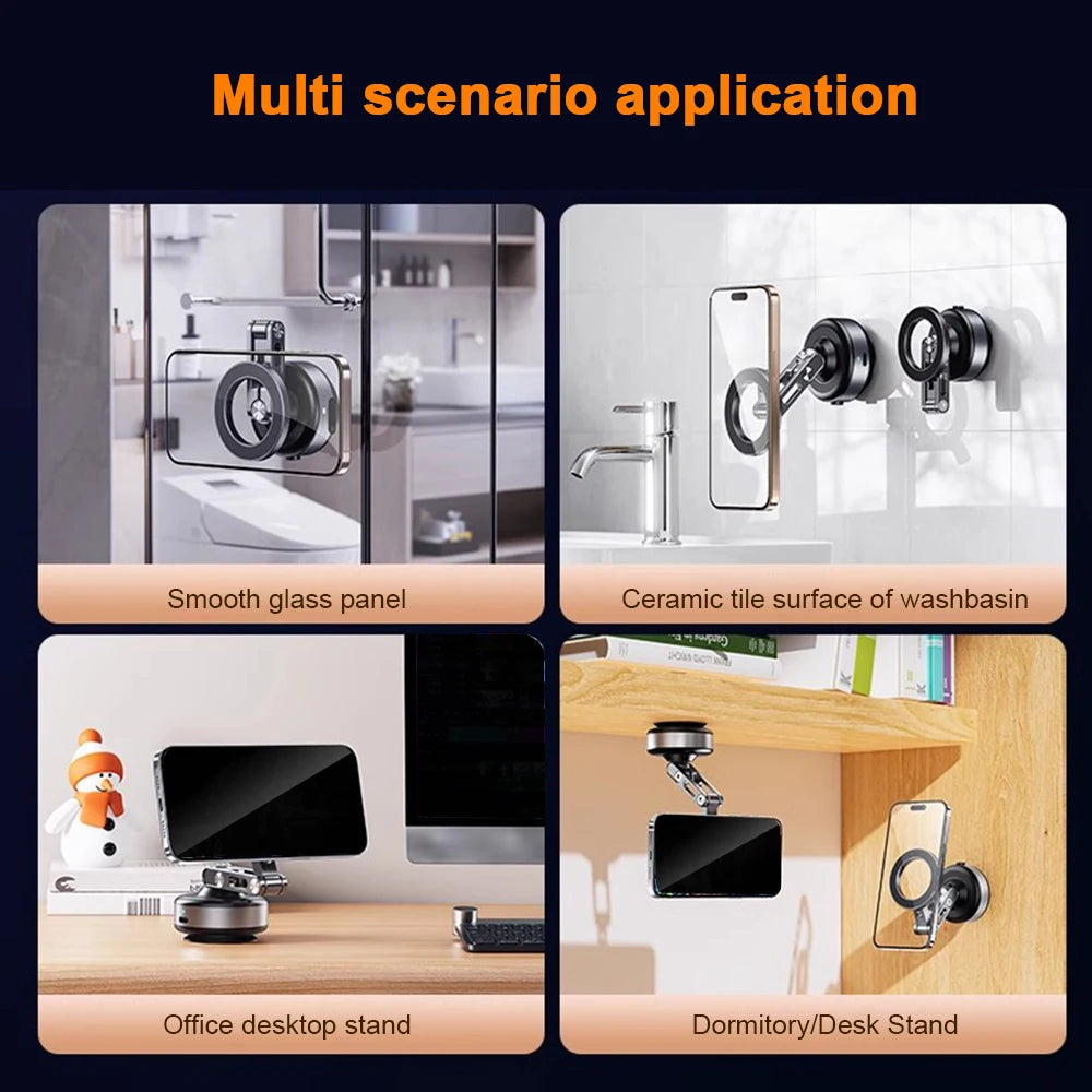 X93 Magnetic Vacuum Phone Holder – Foldable 360° Rotating Electric Suction Mount for Car, Kitchen, Gym & Desk