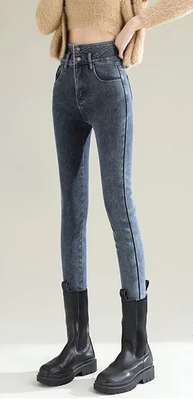 Winter Women’s Chic Fleece-Lined Straight Jeans – Warm High Waist Denim Pants