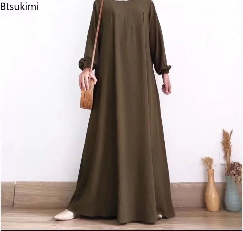 2026 Muslim Modest Abayas for Women Long Sleeve Casual Maxi Dress Ramadan Kaftan Robe Islamic Clothing Eid Party Jalabiya Caftan