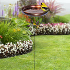 Decorative Metal Bird Bath & Feeder with Garden Stake – Outdoor Water Bowl for Garden, Patio, Lawn & Backyard