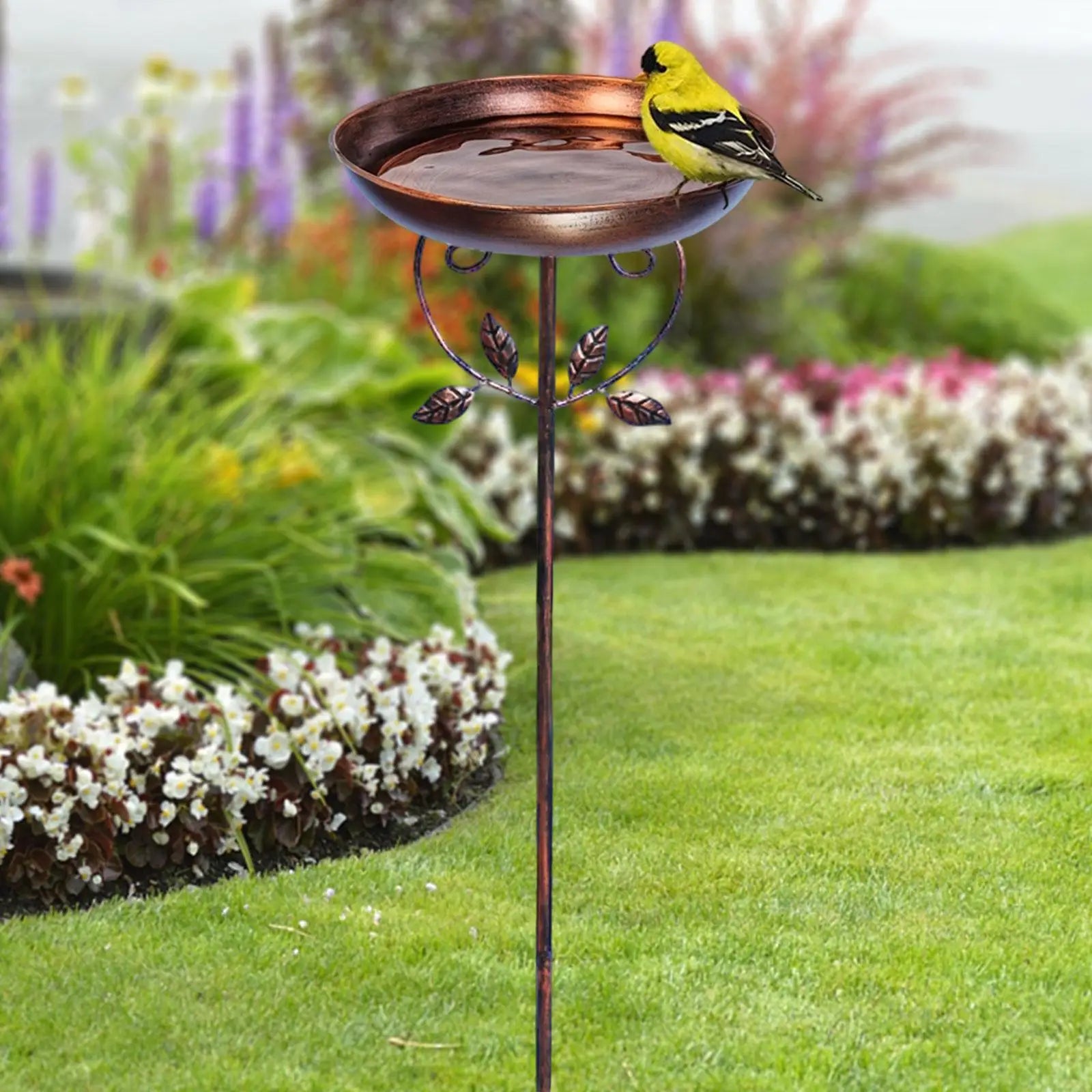Decorative Metal Bird Bath & Feeder with Garden Stake – Outdoor Water Bowl for Garden, Patio, Lawn & Backyard