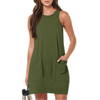 Women's Summer Casual Sleeveless Sundress – Solid Color with Pockets, Tank Style Short Dress for Beach & Vacation