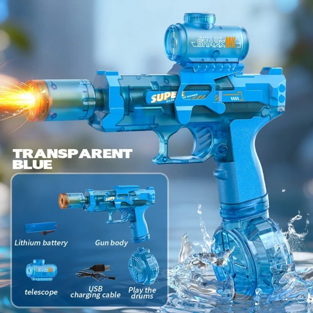 New Folding Electric Water Gun with Flashing Lights – High-Speed Rechargeable Water Blaster