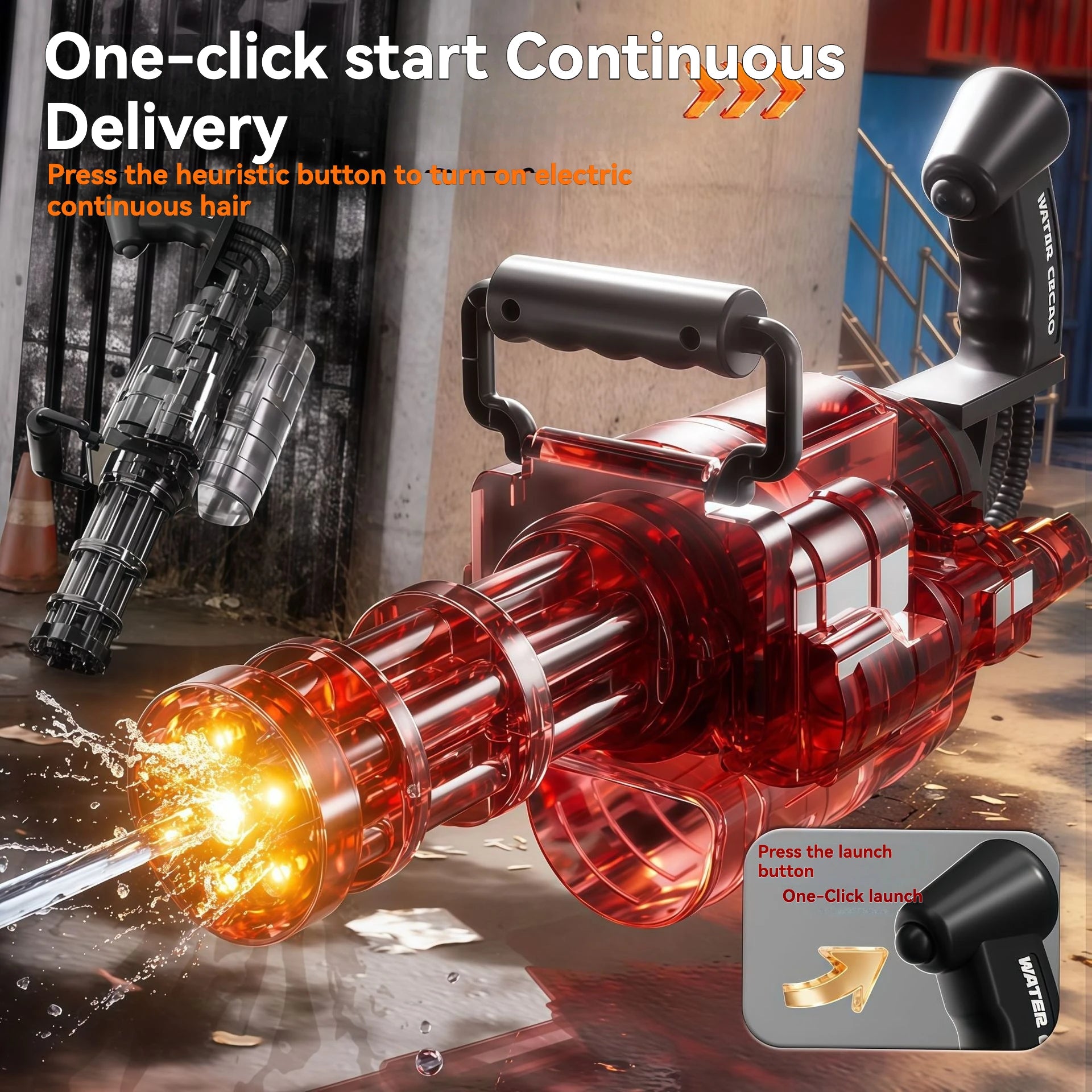 Rotating Spitfire Gatling Electric Water Gun – High-Pressure Continuous Pulse Water Blaster