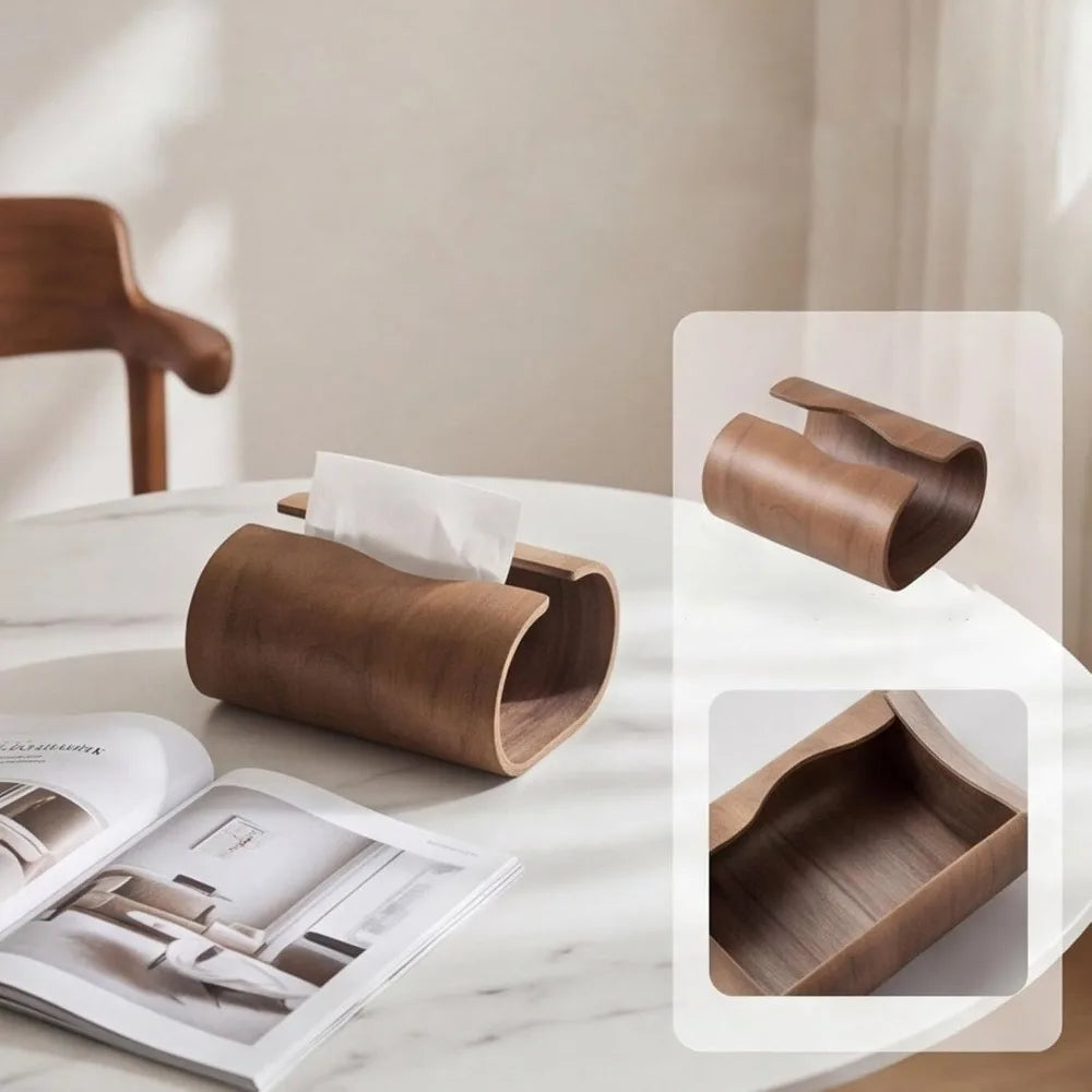 Natural Wooden Tissue Box Holder – Rustic Tissue Organizer for Home & Office
