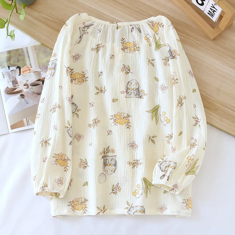 Haut de pyjama en coton imprimé à col rond