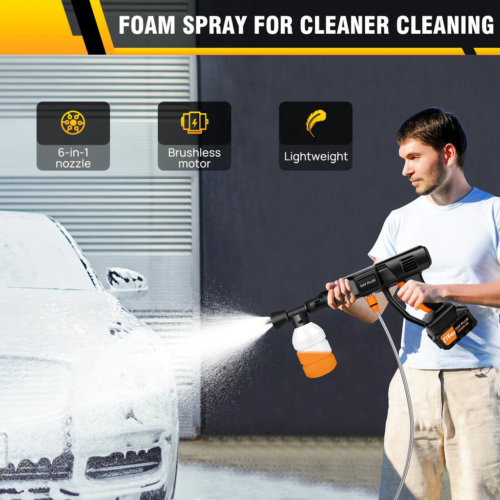 Cordless High Pressure Washer – Portable Car Washer with 2 21V Batteries & 6-in-1 Spray Nozzle