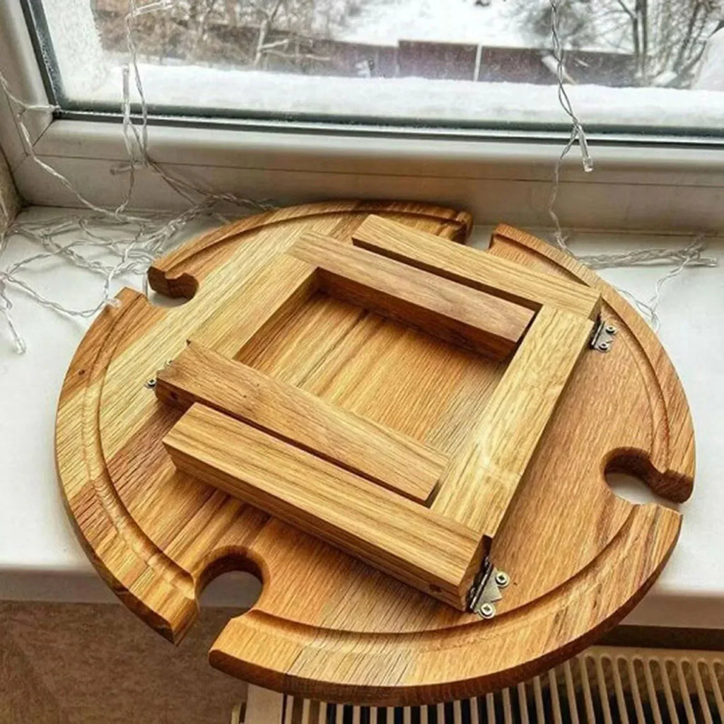 Hoogwaardige opvouwbare houten picknicktafel met draagbare stoel – informele snacktafel en wijnrek
