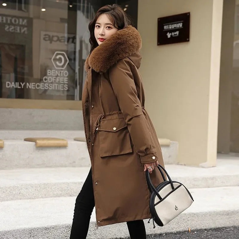 New Women’s Winter Parka – Fur Collar Hooded Mid-Length Coat with Removable Inner Liner