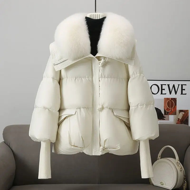 New Winter Warm Goose Down Jacket for Women – Thick Puffer Coat with Removable Fur Collar