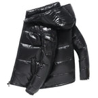 Glossy Short Down Jacket – Thickened Winter Hooded Coat for Men & Women