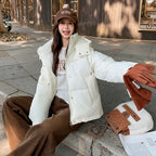 Miu Winter Ancora Red PU Down Cotton Short Hooded Leather Puffer Jacket