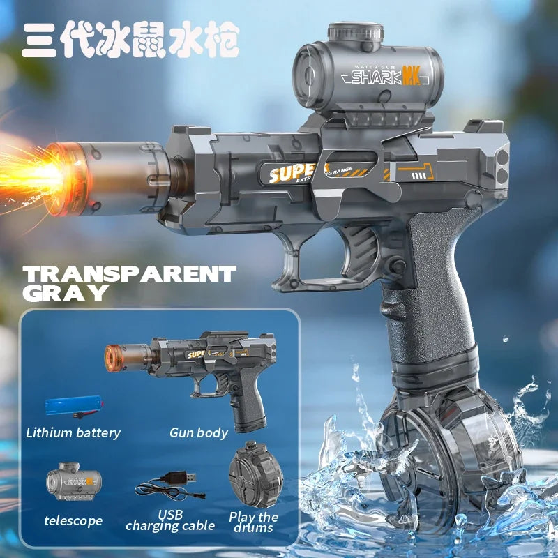 Simulated Recoil Electric Water Gun Toy with Automatic Lights & Water Spray Feature