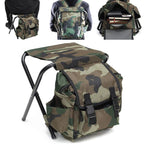 Folding Camping Stool Backpack Chair – Portable Fishing Seat with Storage Bag